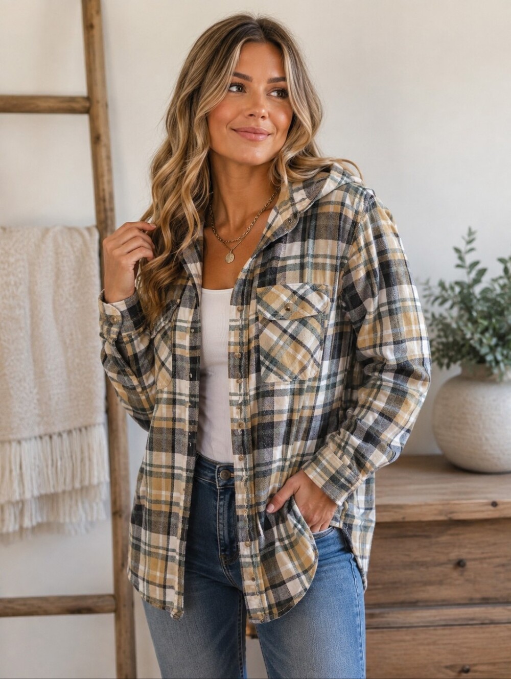 Free Nature Women’s Medium Plaid Flannel Button Down Shirt Jacket. Slim Fit